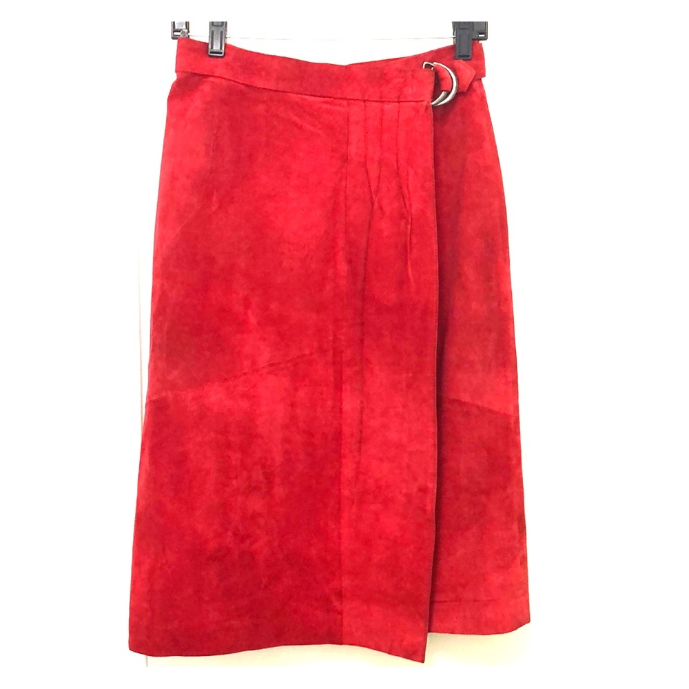 Vintage Red Soft Leather Danna Brooke Wrap Skirt.